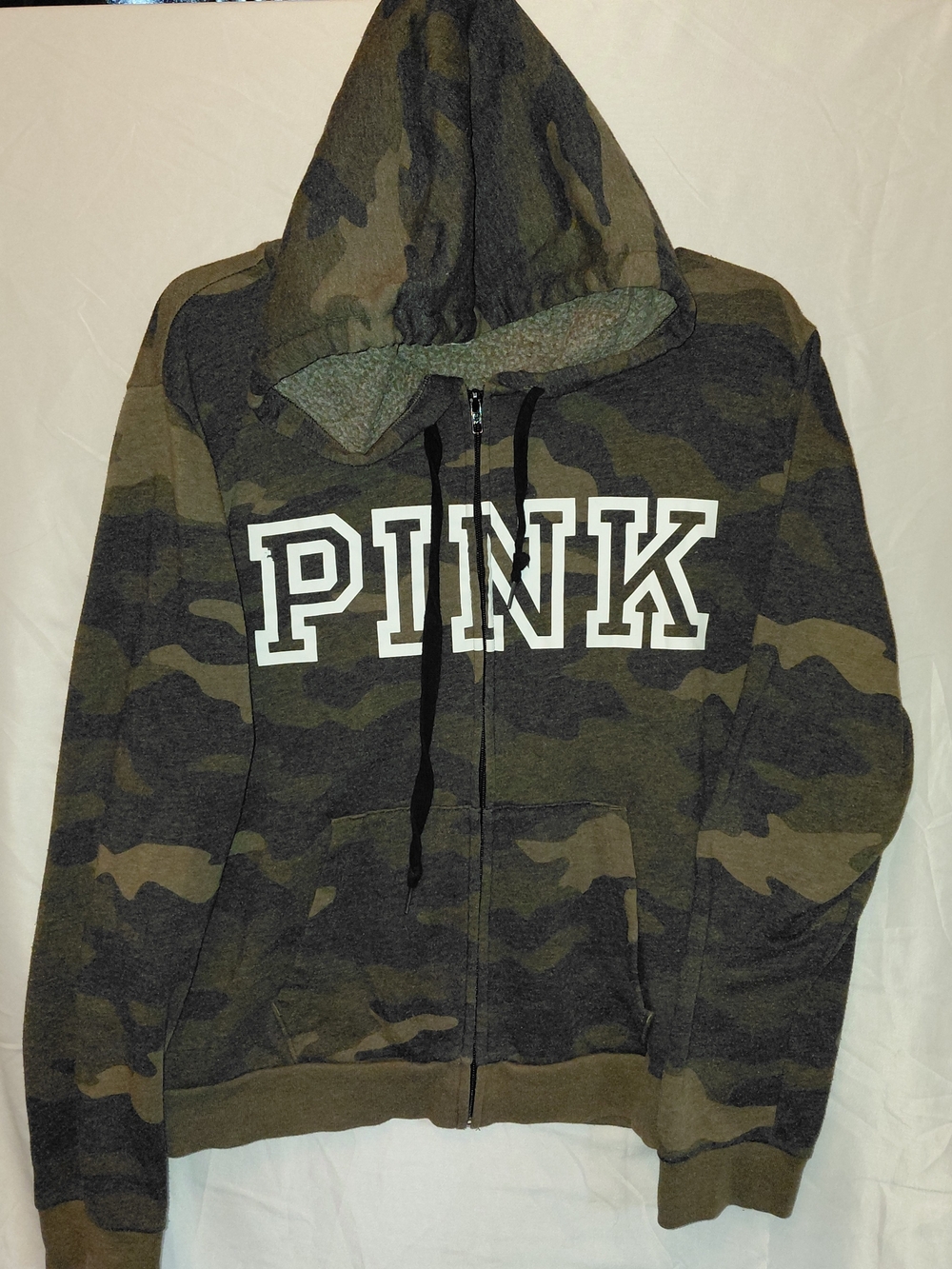 PINK Victoria's Secret Women's Camo Zip-Up Hoodie Jacket - Olive Green